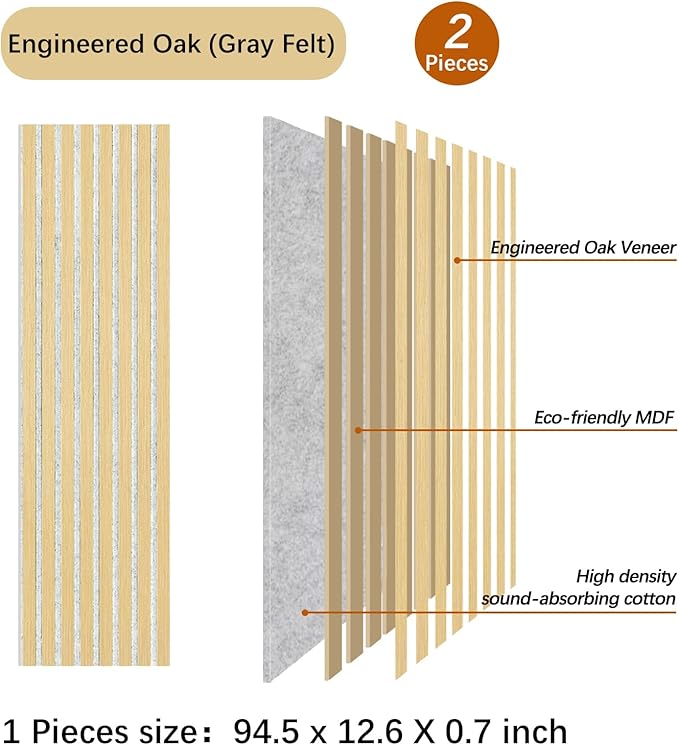 ARMURO Wall Panels for Interior Wall Decor, Oak Wood Veneer Acoustic Wall Panels (2-Pack)