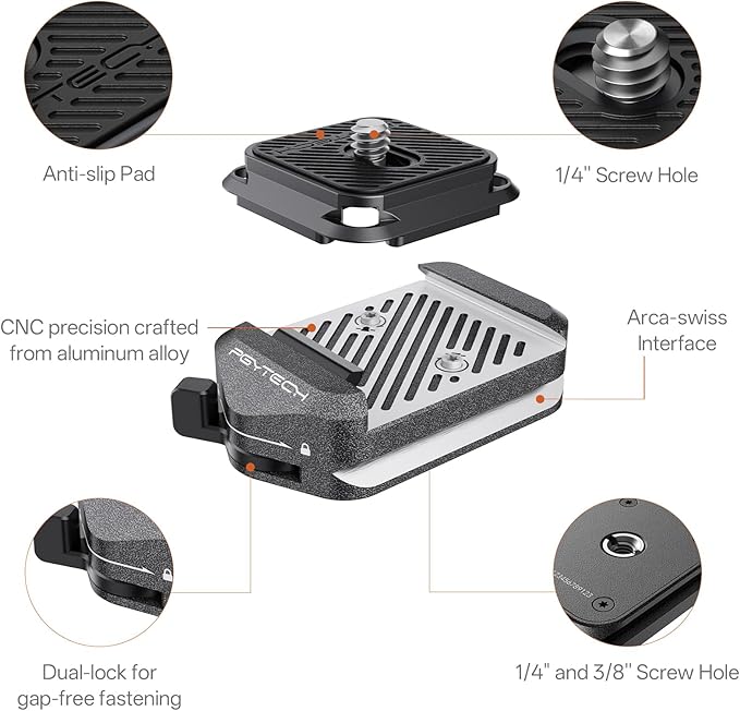 PGYTECH Quick Release Plate & Clamp V2 Kit, Arca Swiss Plate Camera Mount