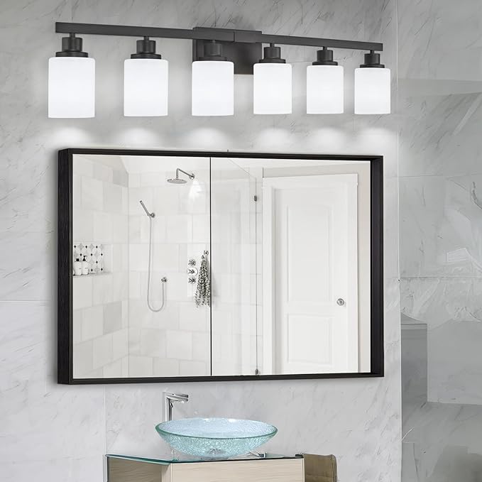 DIKAIDA 6-Light Black Vanity Lights, Matte Bathroom Lighting Fixtures