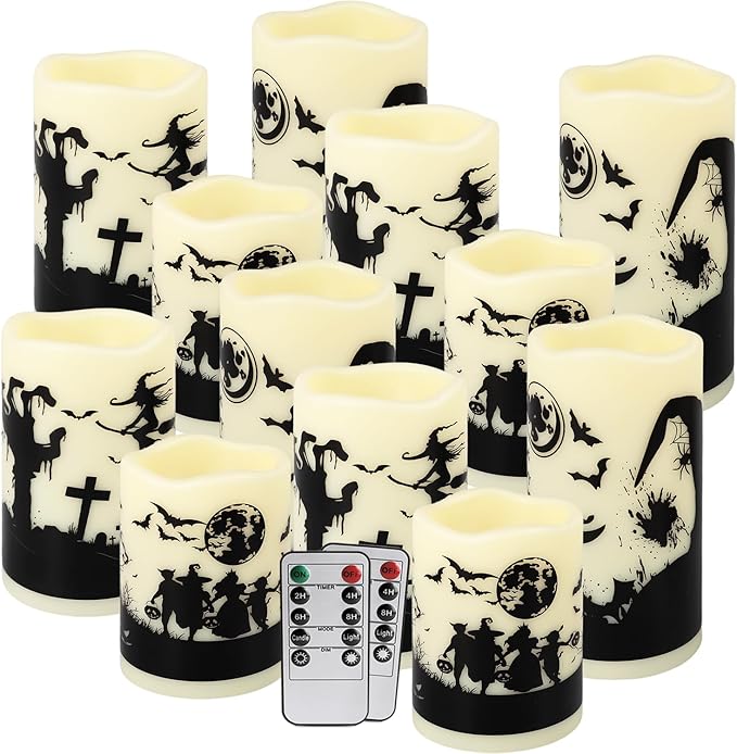 12-Pack Waterproof -Flameless Led Candles，Remote Control and Timer Functions for Halloween and More Decorations（3 Sizes）