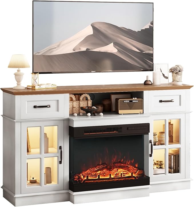 Bonnlo Fireplace TV Stand for up to 65-Inch TVs, Modern Electric Fireplace TV