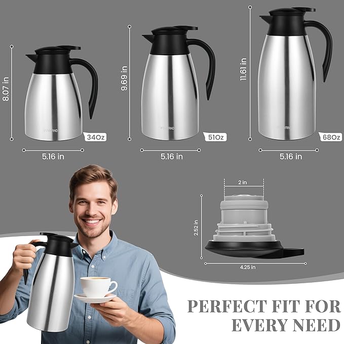 68 Oz Thermal Coffee Carafe, Stainless Steel Insulated Vacuum coffee crafts to