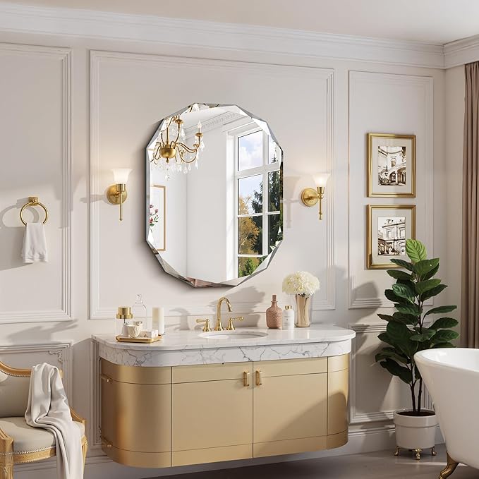 GLASHOM Frameless Bathroom Mirror, 30x40 inch Frameless Wall Mirrors Beveled
