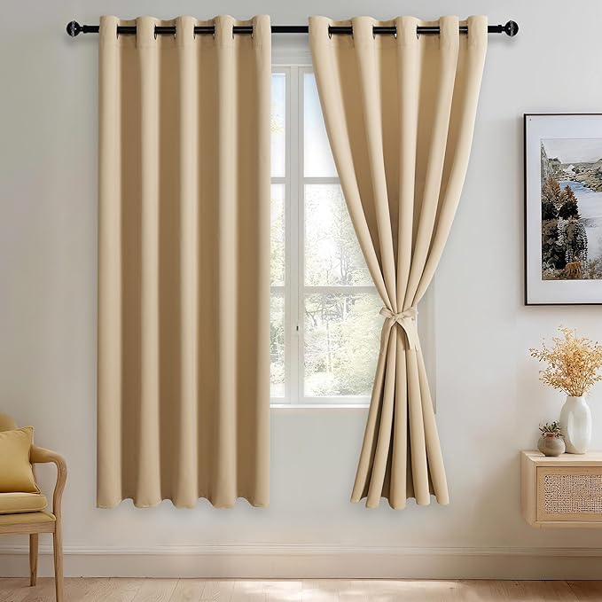 JIUZHEN Beige Blackout Curtains