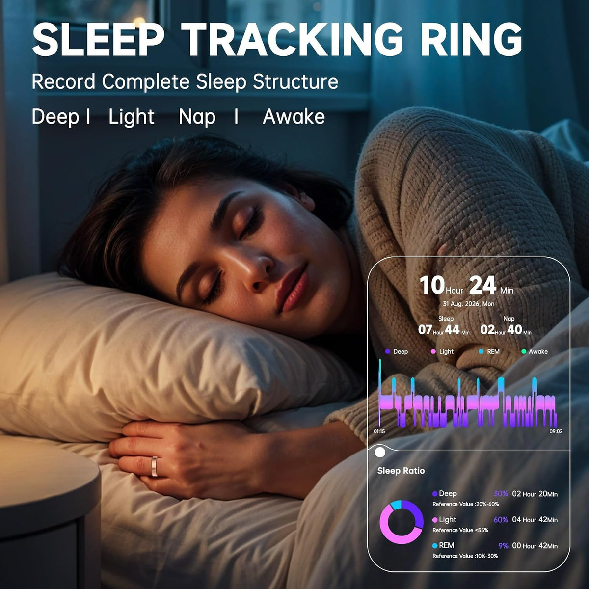 Smart Ring for Women & Men, AI Health Analysis, Thin Fitness Tracker Ring, Health Ring with Heart Rate, SpO2, HRV, Stress, Sleep, Cycle and Activity Tracking, 6.42mm Design, No App Fees (Rose Gold,7#)