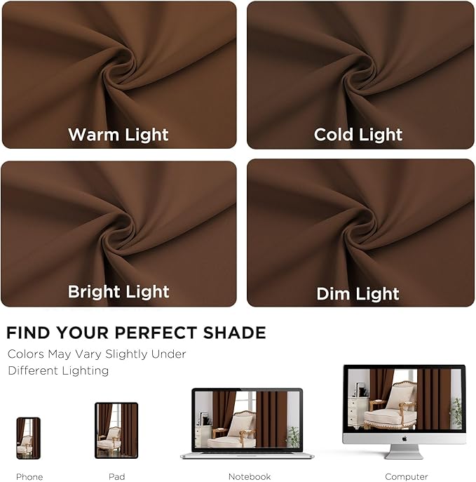 CUCRAF Brown Blackout Curtains 90 inch Length, Thermal Insulated Room Darkening (Set of 2)