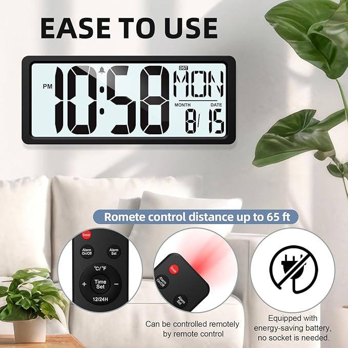 XREXS Large Digital Wall Clock Battery Operated