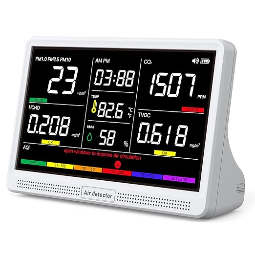 Upgrade Extended 12-Hour Battery Life 16 in 1 Air Quality Monitor Indoor