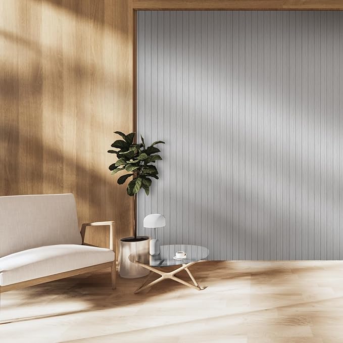 OUZUGIE WPC Acoustic Slat Wall Paneling, Living Room, TV Background, Study Room (8-Pack)