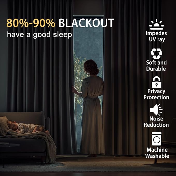 JIUZHEN Blackout Curtains with Tiebacks