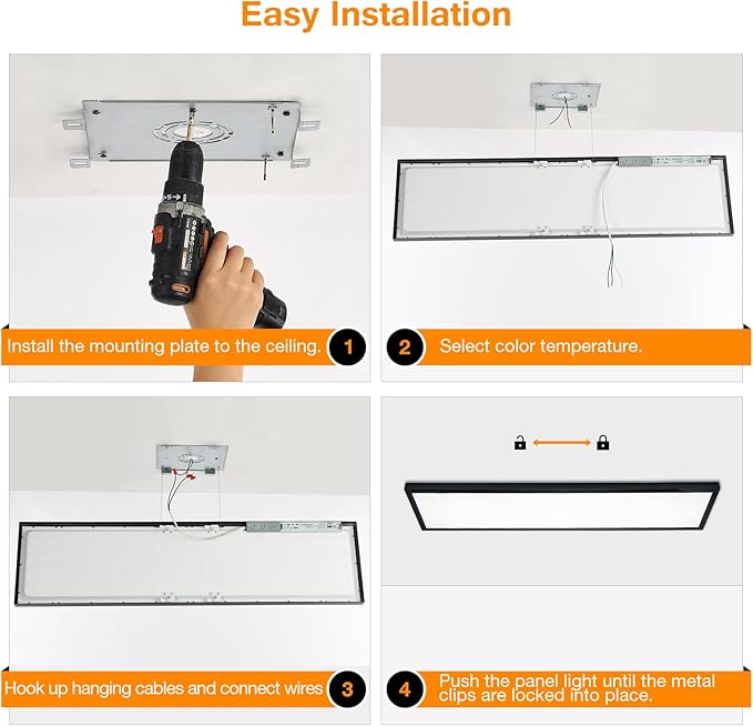 Mcacggo Black 1x4 LED Flat Panel Light Surface Mount, 5000K-4000K-3000K (2 Pack)