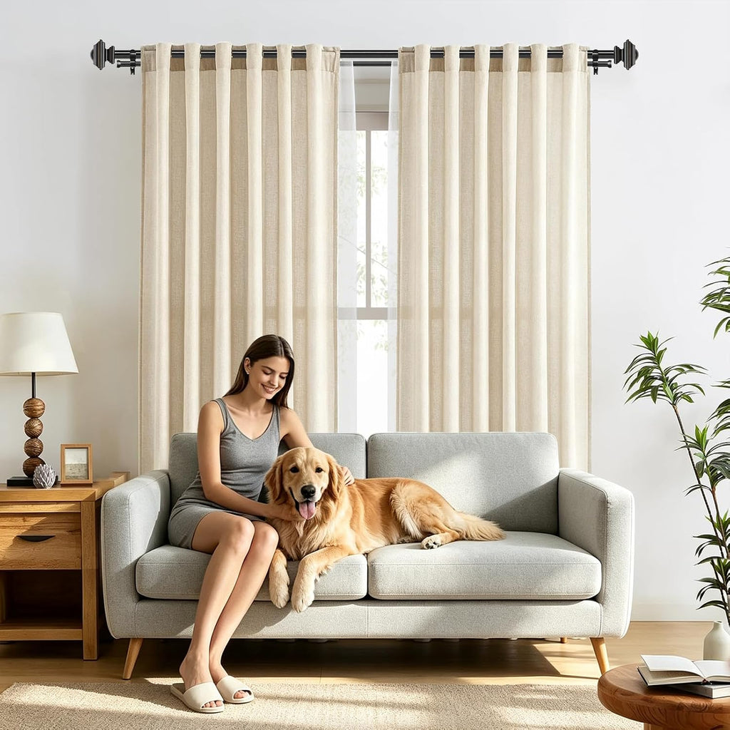 KAMANINA Double Curtain Rods for Windows 72-144 Inches Black Heavy Duty | 1 Inch Telescoping, 6-12 Feet Extra Long, Dual Curtain Rod for Living Room, Sliding Glass Door, Square End