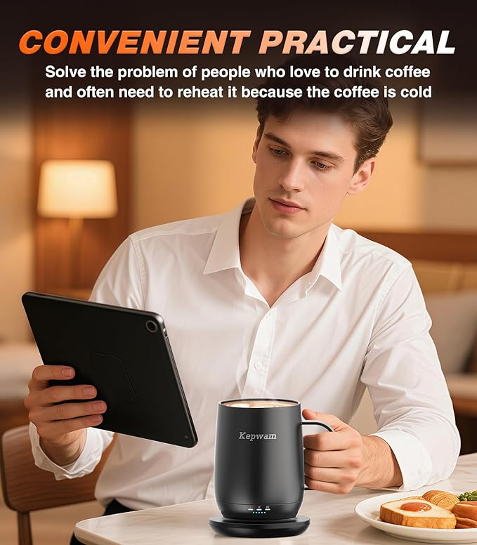 Kepwam Self Heating Coffee Mug T2, 16oz Smart Heated Coffee Mug, 150 Min
