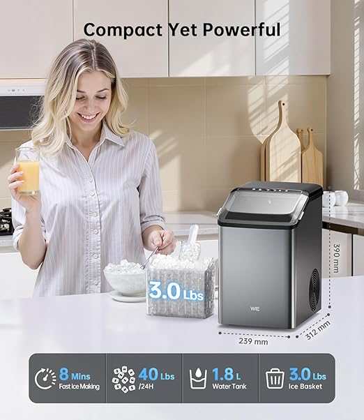 Ice Maker Nugget Countertop 40LBS Pebble Ice Machine, Quick Ice Making