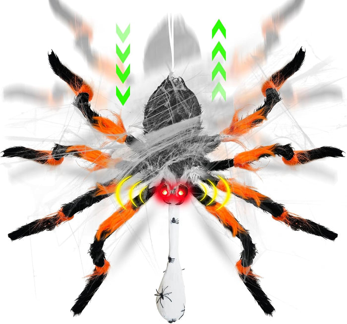 44" Halloween Animatronic Giant Hanging Spider Move Up & Down with Egg Sac
