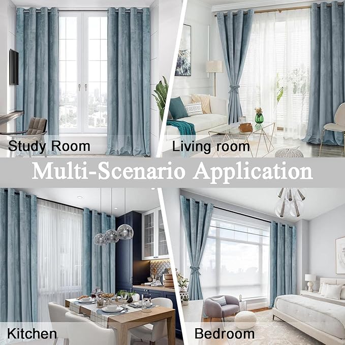 JIUZHEN Soft Velvet Curtains 108 inch, Room Darkening Smooth Hand-Feeling