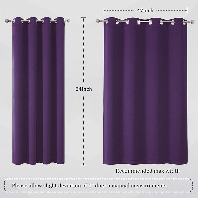 DUALIFE Purple Blackout Curtains 84 Inches Long 2 Panels Grommet Curtains