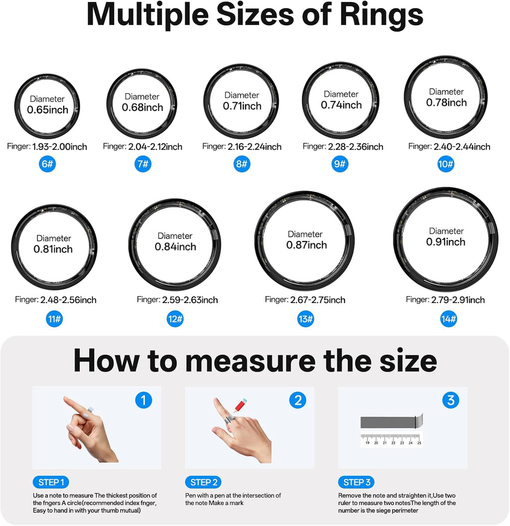 smart ring, fitness & health tracker/sleep/hrv/heart rate/spo2 (black,11#), view 9