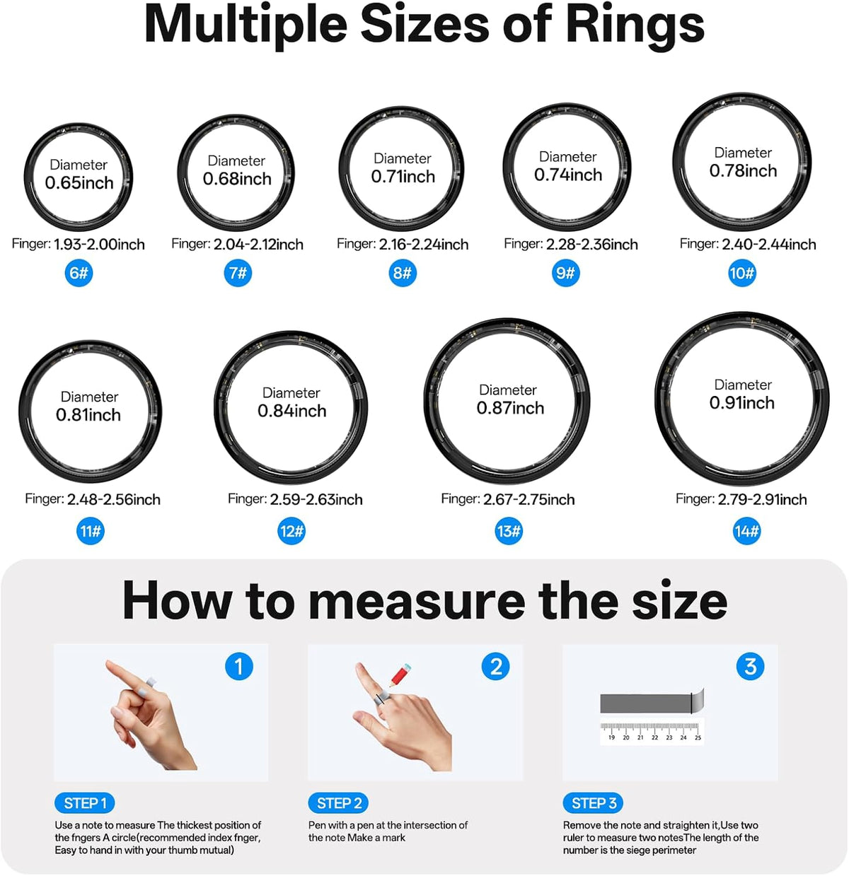 smart ring, fitness & health tracker/sleep/hrv/heart rate/spo2 (black,11#), view 9