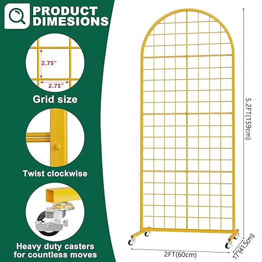 Asee'm Grid Wall Panels Display Stand 2' x 5.2' FT Gold Movable Wire Grid Wall