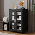 ELECWISH 5 Tier Media Cabinet with Glass Door & Adjustable Shelves, Black