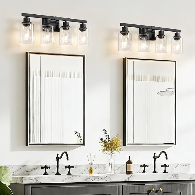 DIKAIDA Bathroom Vanity Light, 4-Light Modern Matte Black Wall Sconce Lighting
