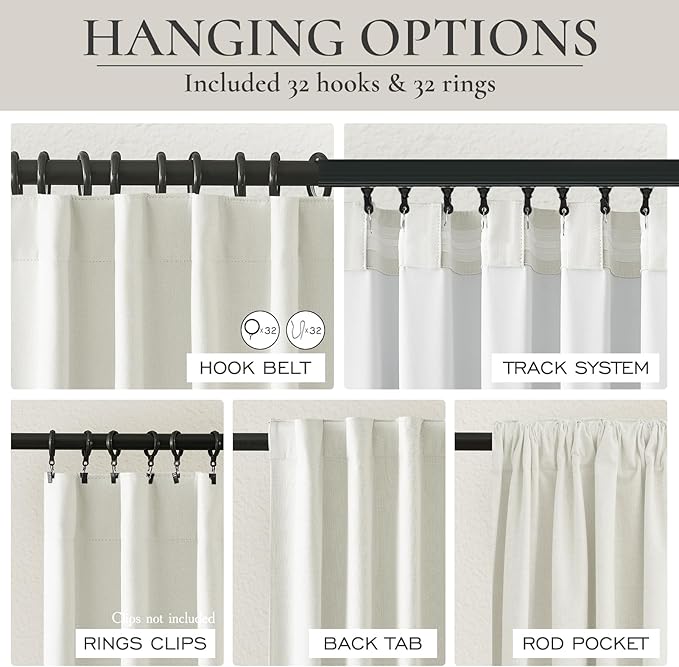 Pleated Beige Curtains 95 Inches Long 2 Panels Burg, Energy Efficient