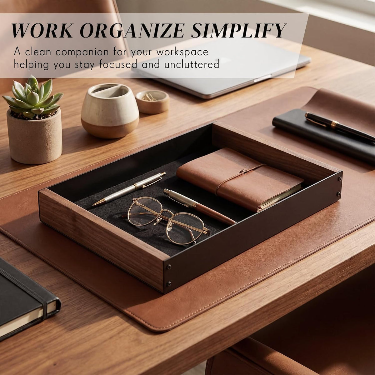 geelin 2 pack desk drawer organizer, valet tray showing dimensions