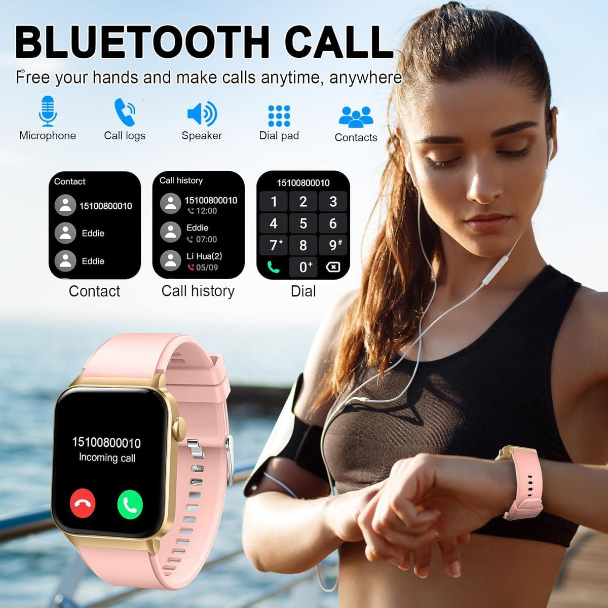 smart watch for men women answer/make calls, 1.85", side view