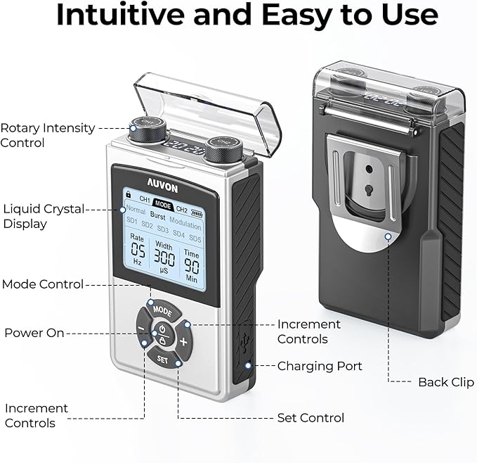 AUVON Rechargeable Digital TENS Unit Muscle Stimulator