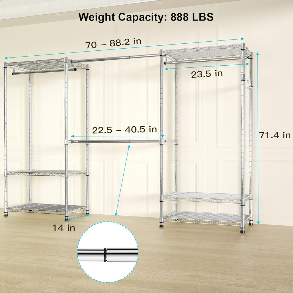 Ulif E1 Heavy Duty Closet Garment Rack, 6 Tiers Adjustable Clothing Storage