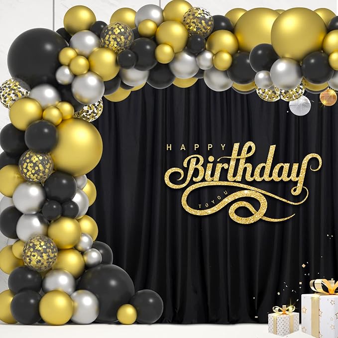 Black Backdrop Curtain for Party, Halloween Backdrop Rod Pocket Photo Drapes Panels Fabric Curtain Backdrop Black Birthday Party Decor for Boys Teens Men,5ft x 7ft, 2 Panels