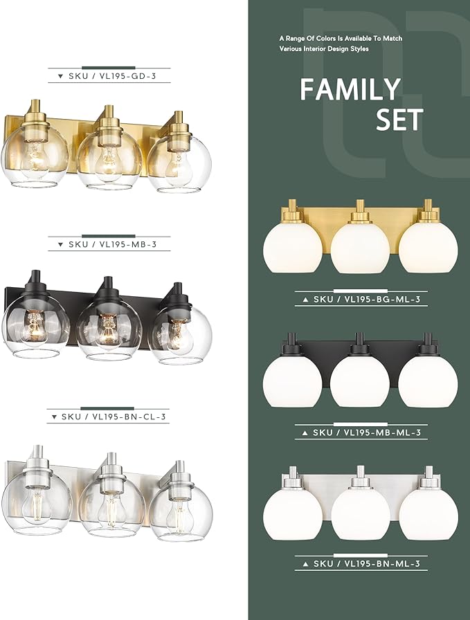 METWET Bathroom Light Fixtures, 3-Light Brushed Gold Vanity Light, Modern Wall