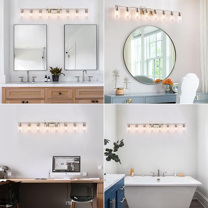 8 Light Bathroom Vanity Light, Large Brushed Nickel Vanity Lights Fixtures