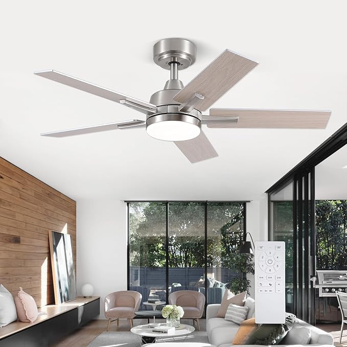 SODSEA Ceiling Fans with Lights, 42 Inch Nickel Ceiling Fan with Light and