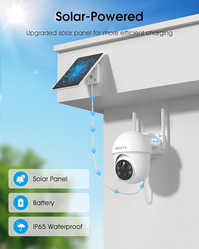 Solar Security Cameras Wireless Outdoor, 4MP 360° View Battery Powered Outdoor (2 Pack)