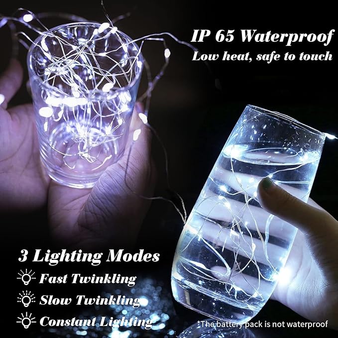 ZGWJ 50 Pack Fairy Lights Battery Operated, 7ft 20 Mini LED Fairy String Lights Silver Wire 3 Modes for DIY, Parties, Wedding, Bedroom, Halloween Christmas Decoration Silver White
