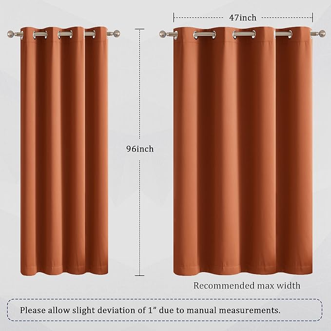 DUALIFE 96 Inch Curtains for Living Room Burnt Orange Rust Curtains for Bedroom