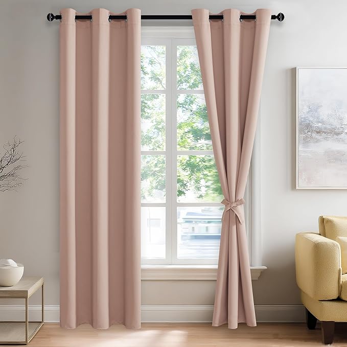 JIUZHEN Blackout Curtains with Tiebacks