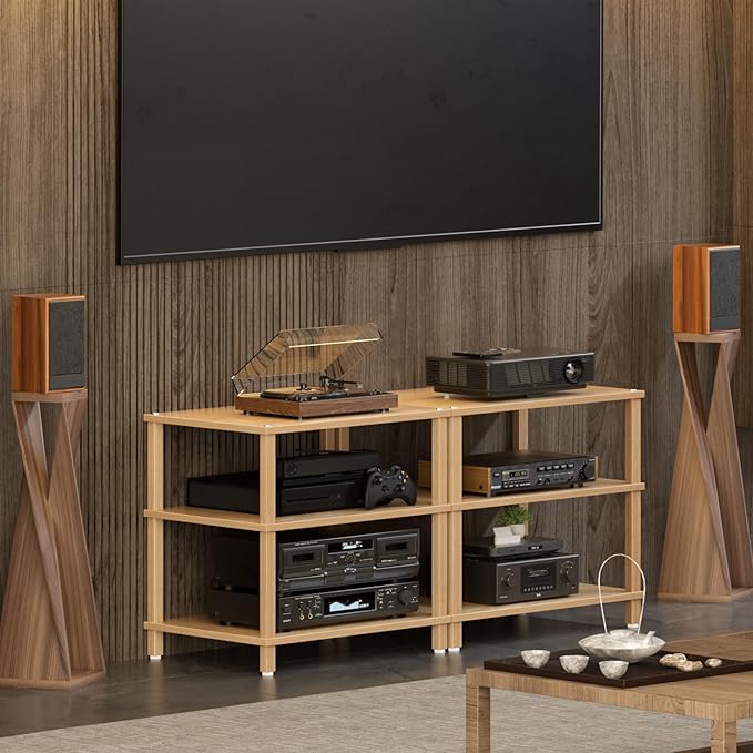 3-Tier AV Media Player Stand, Natural Stereo Cabinet, Modern Audio Shelf