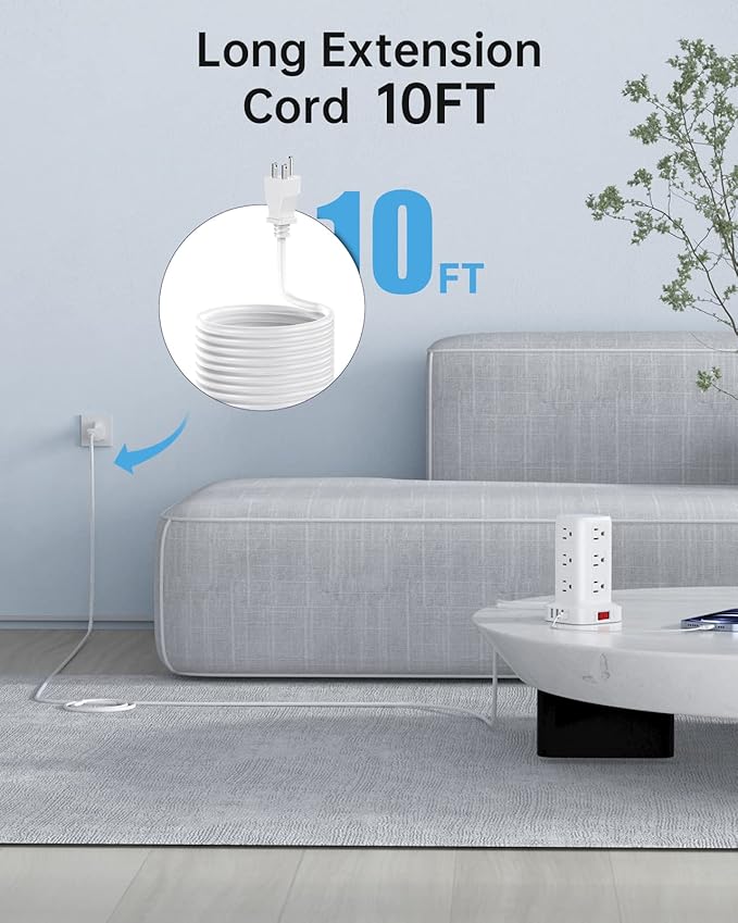 AnnTane Surge Protector Power Strip 10 FT Cord, Power Strip Tower