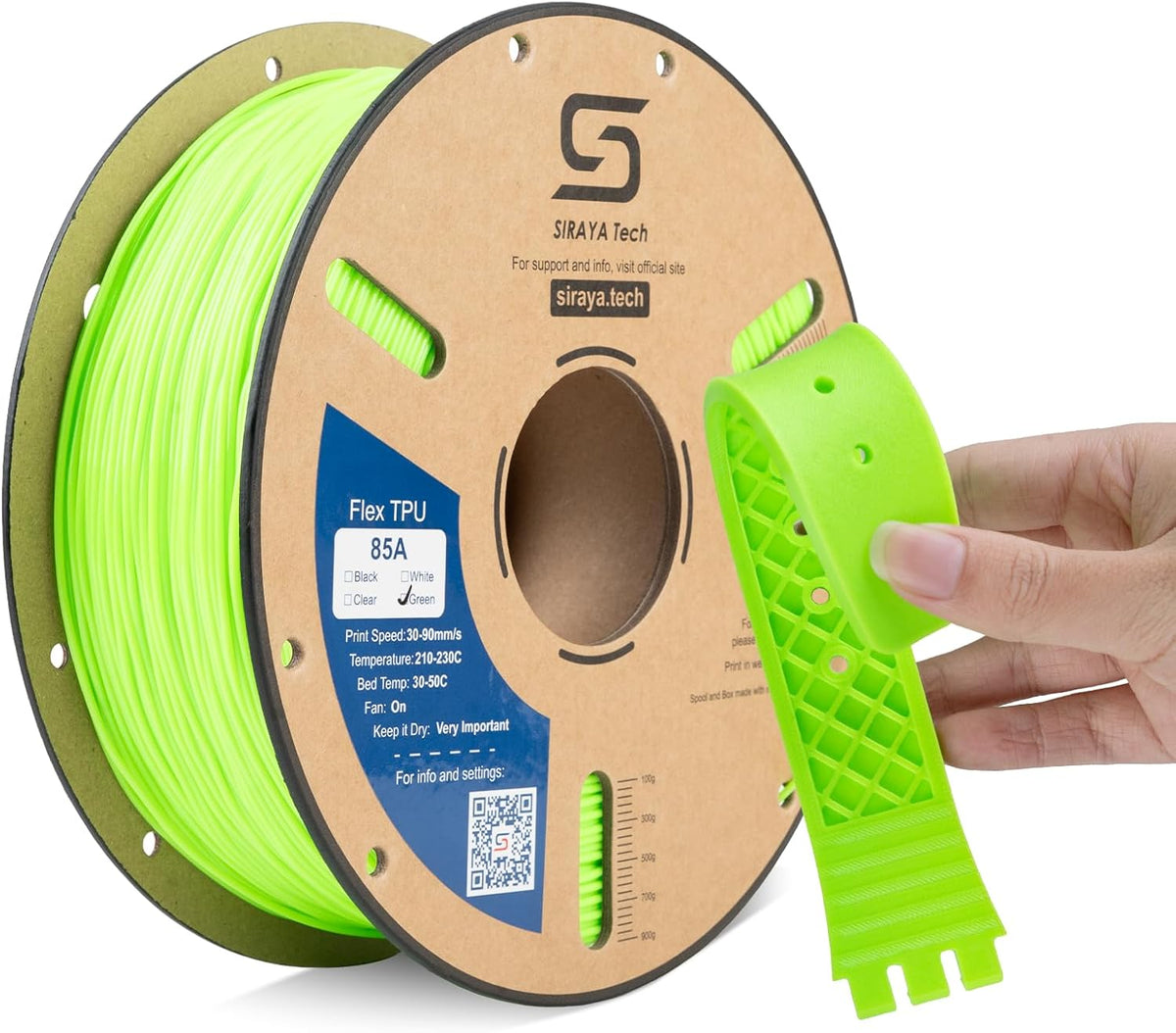 Siraya Tech Flex TPU 85A 3D Printer Filament, ISO 10993 Tested, Green, 1kg