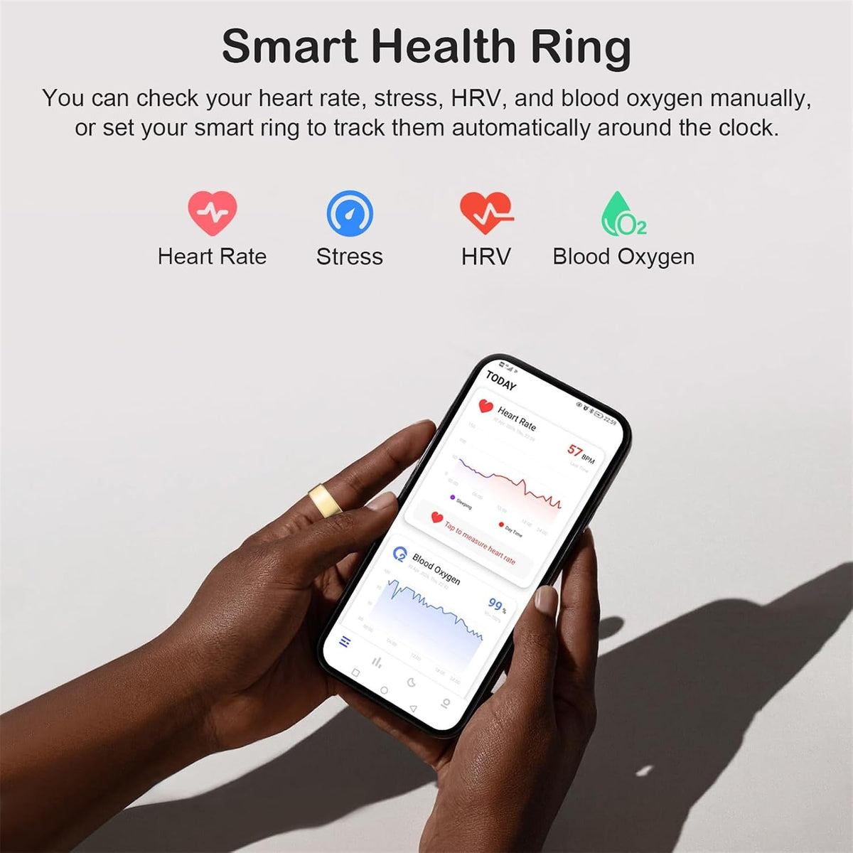 smart ring for women men, sleep activity health, close-up detail