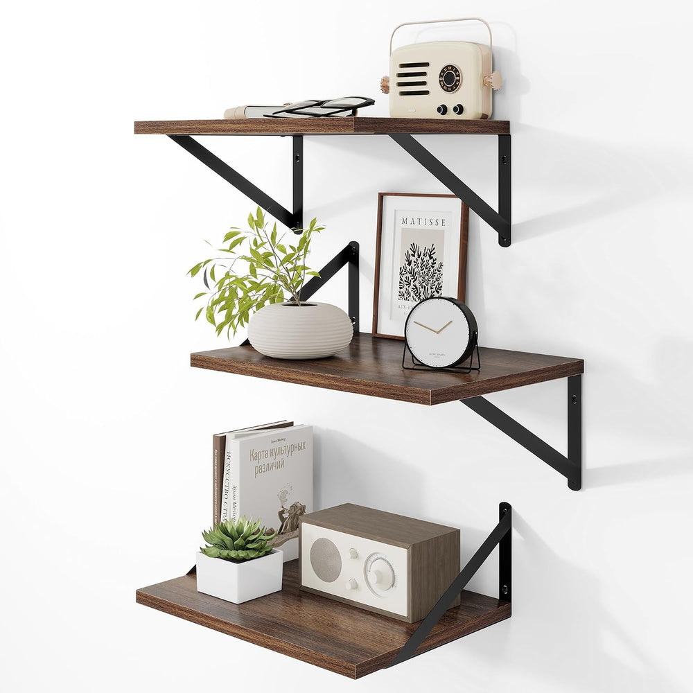 Heimlove 16W x 12D Deep Floating Shelves Set of 3 Walnut