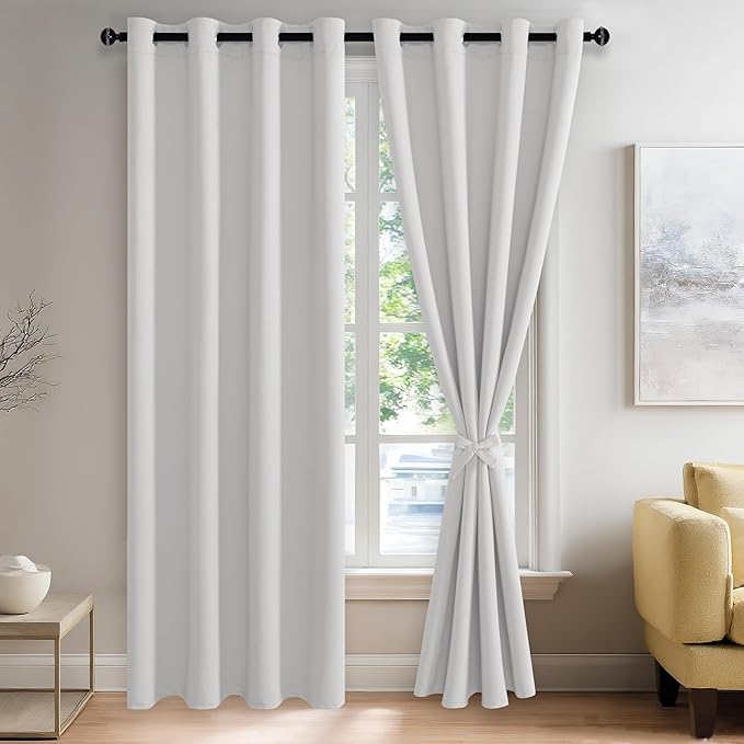 JIUZHEN Greyish White Blackout Curtains (Set of 2)