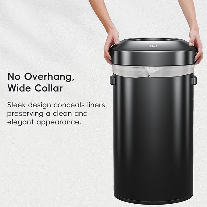 EKO Urban 24 Gallon Round Black Stainless Steel Open Top Waste Bin, Tall