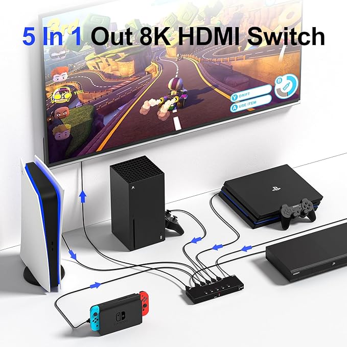 Y.D.F 8K@60Hz HDMI Switcher 5 in 1 Out Aluminum Support 4K@120Hz HDR10+ HDCP
