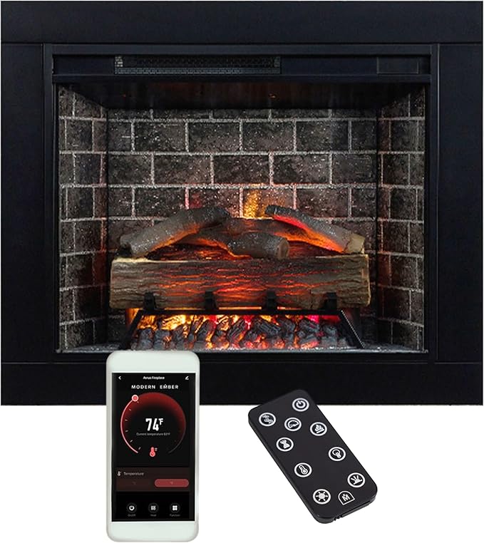 Modern Ember Uptown 28" Smart Electric Fireplace Insert + Trim Kit, Alexa/WiFi