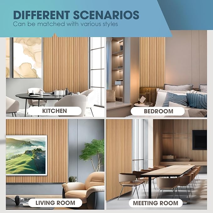 OUZUGIE WPC Acoustic Slat Wall Paneling, Living Room, TV Background, Study Room (8-Pack)