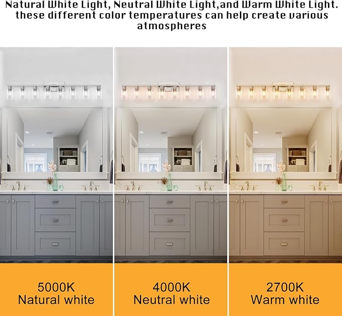 8 Light Bathroom Vanity Light, Large Brushed Nickel Vanity Lights Fixtures